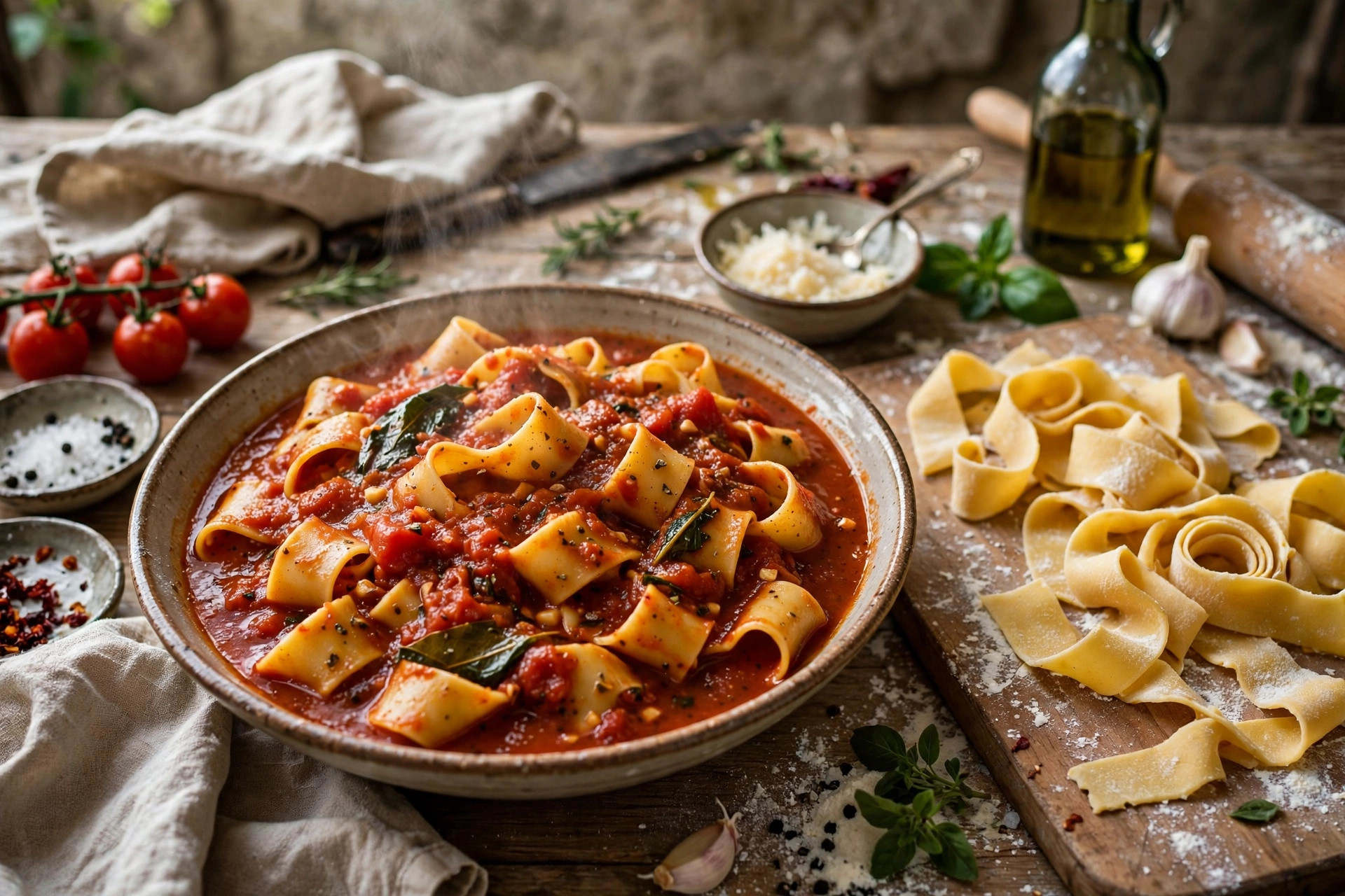 Old-World Italian: hand-rolled pasta with slow-simmered sauce