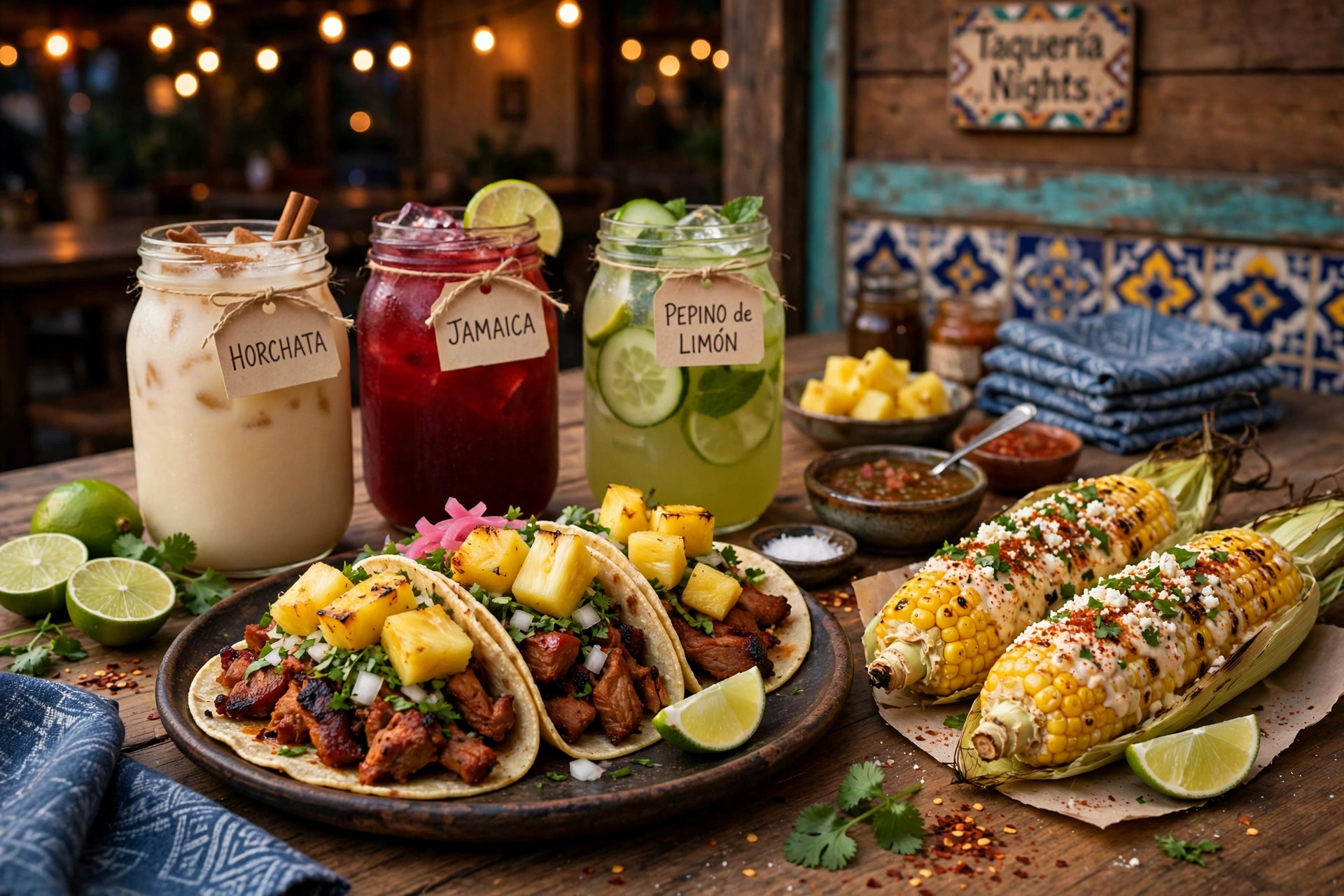 Taquería Nights: tacos al pastor, elote, agua frescas